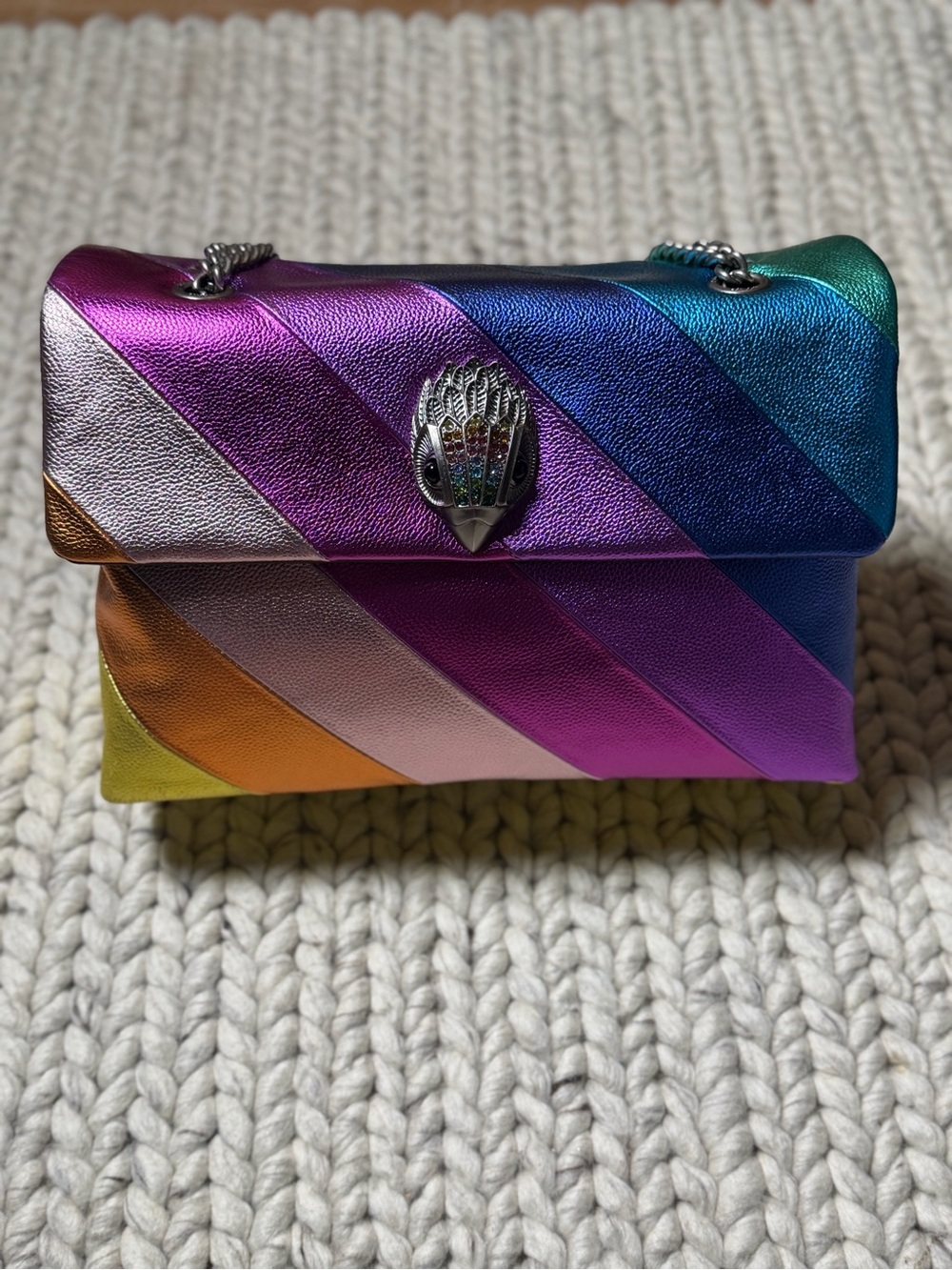 KURT GEIGER-Multicolor Metallic Leather Shoulder Bag with Chain KENSINGTON XXL